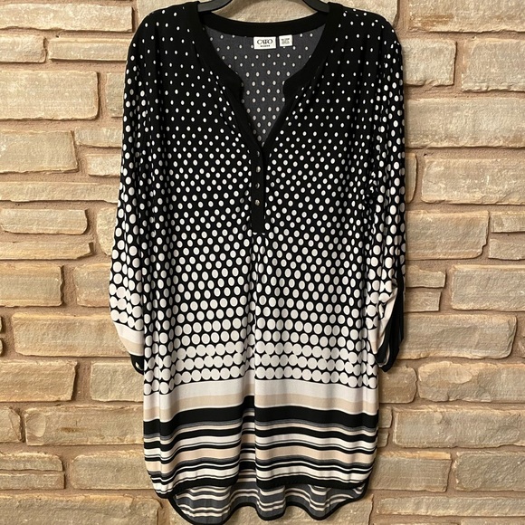 Cato Womens Dress 18/20W Plus Knee Length Black White Polka Dot Button Cocktail - Picture 1 of 10